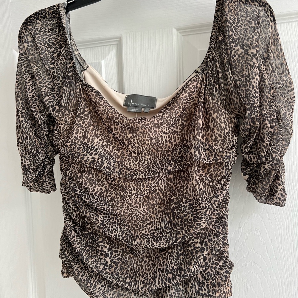 Anthropologie Leopard Print Ruched Crop Top in Brown and Black